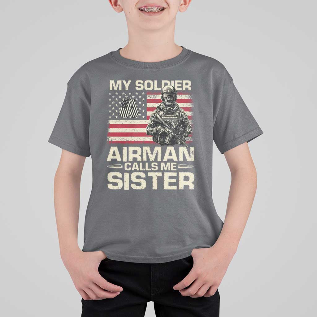 Proud Air Force Sister T Shirt For Kid My Soldier Airman Calls Me Sister US Flag - Wonder Print Shop