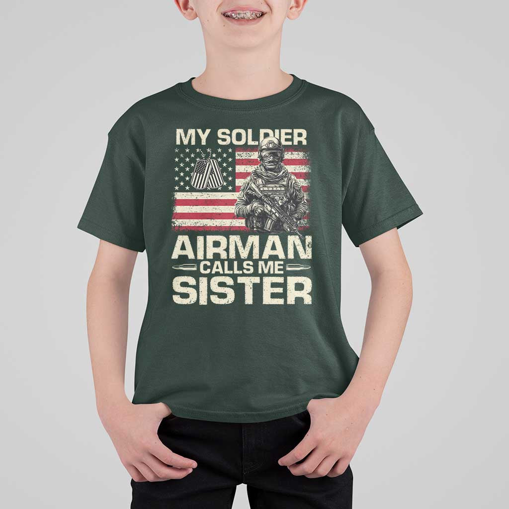 Proud Air Force Sister T Shirt For Kid My Soldier Airman Calls Me Sister US Flag - Wonder Print Shop