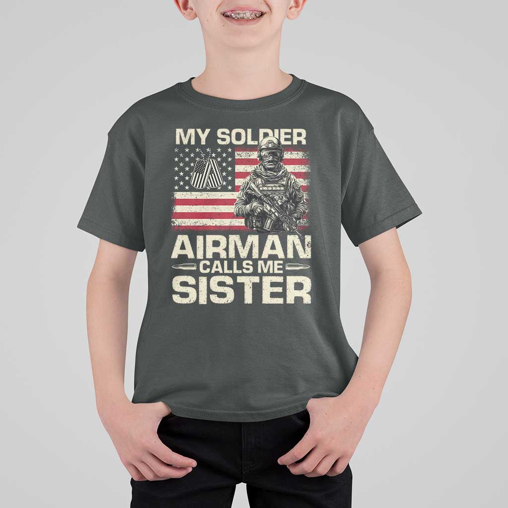 Proud Air Force Sister T Shirt For Kid My Soldier Airman Calls Me Sister US Flag - Wonder Print Shop