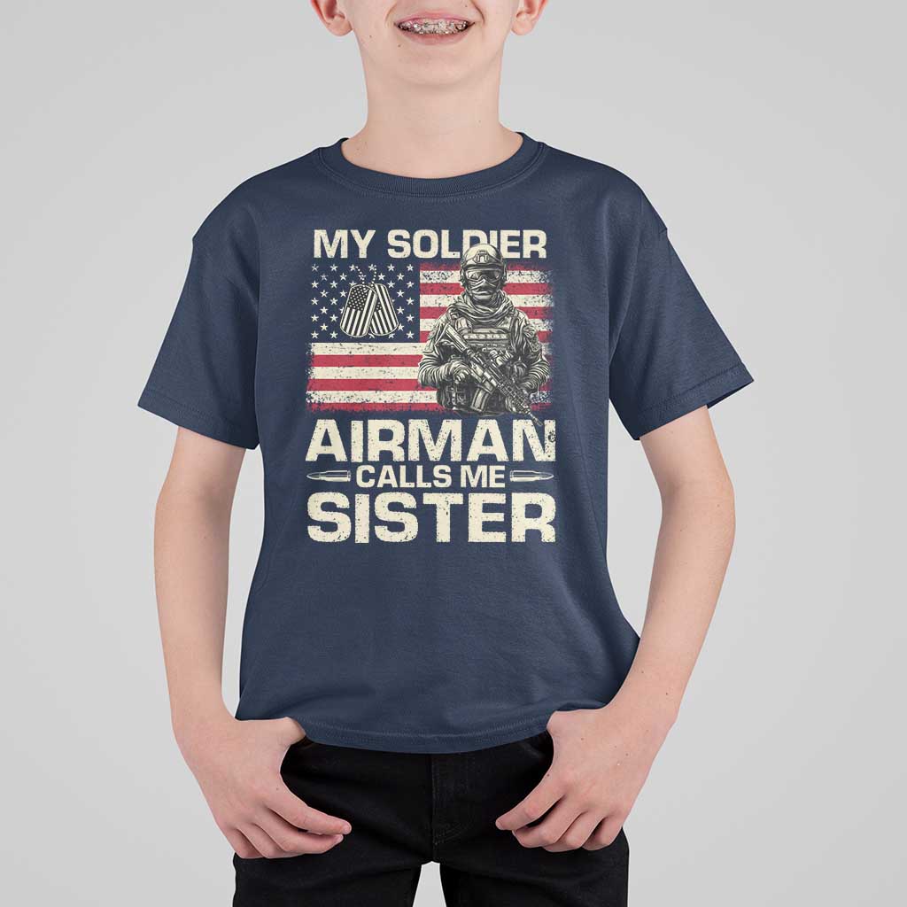 Proud Air Force Sister T Shirt For Kid My Soldier Airman Calls Me Sister US Flag - Wonder Print Shop