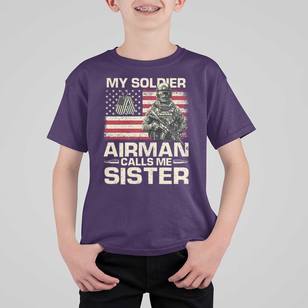 Proud Air Force Sister T Shirt For Kid My Soldier Airman Calls Me Sister US Flag - Wonder Print Shop
