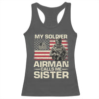 Proud Air Force Sister Racerback Tank Top My Soldier Airman Calls Me Sister US Flag - Wonder Print Shop