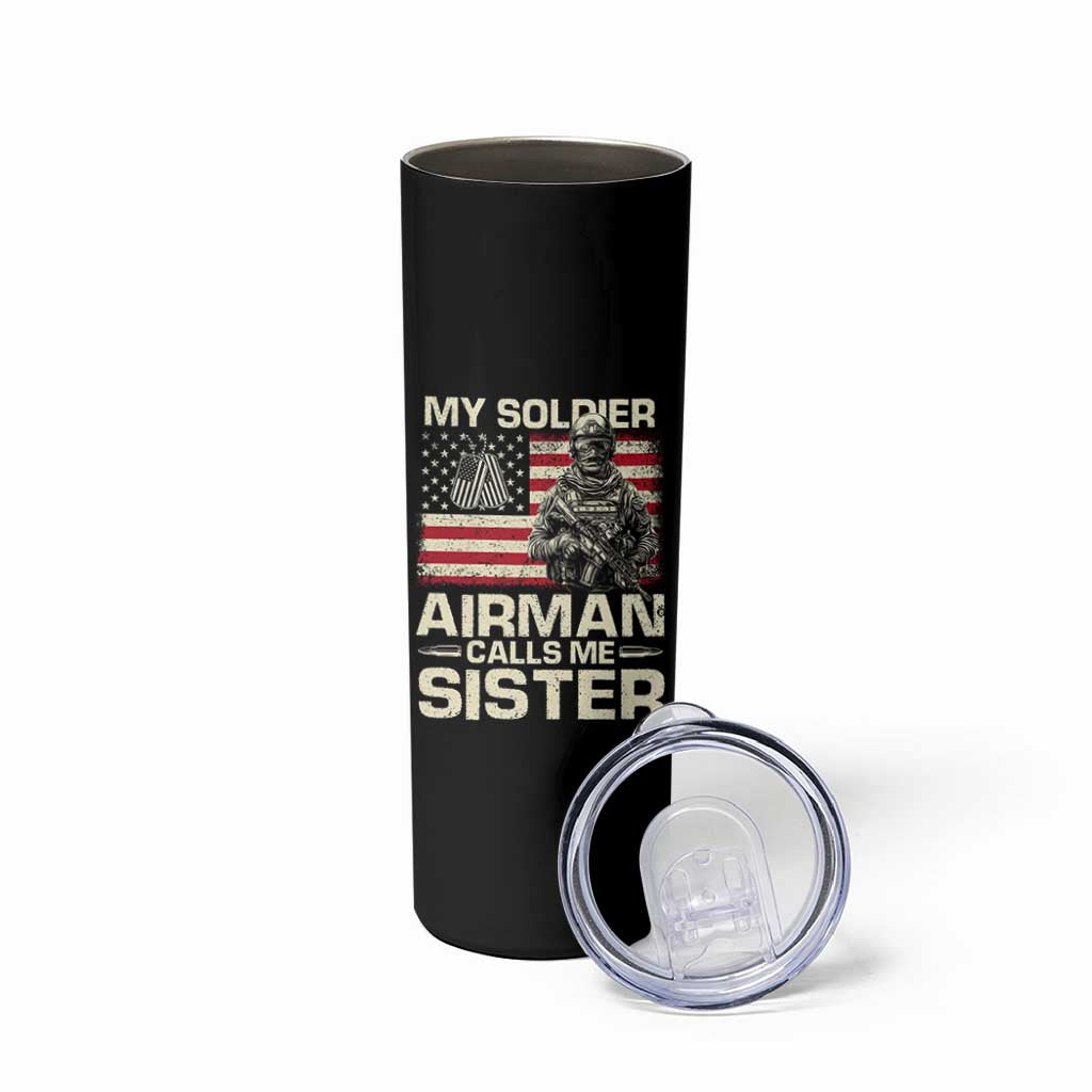 Proud Air Force Sister Skinny Tumbler My Soldier Airman Calls Me Sister US Flag - Wonder Print Shop