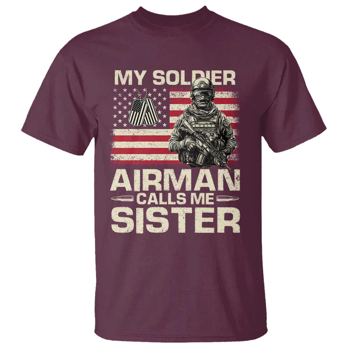Proud Air Force Sister T Shirt My Soldier Airman Calls Me Sister US Flag - Wonder Print Shop