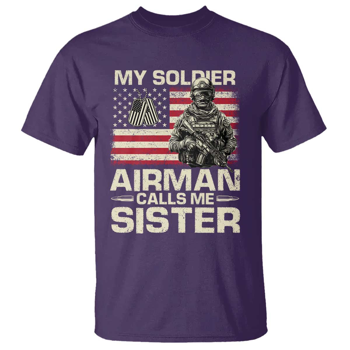 Proud Air Force Sister T Shirt My Soldier Airman Calls Me Sister US Flag - Wonder Print Shop