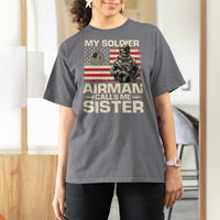 Proud Air Force Sister T Shirt For Women My Soldier Airman Calls Me Sister US Flag - Wonder Print Shop