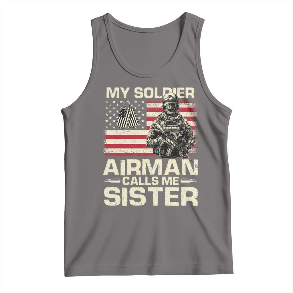 Proud Air Force Sister Tank Top My Soldier Airman Calls Me Sister US Flag - Wonder Print Shop