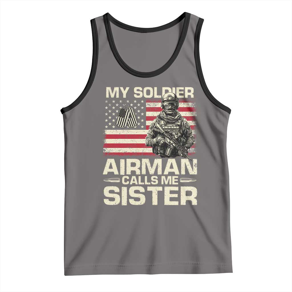 Proud Air Force Sister Tank Top My Soldier Airman Calls Me Sister US Flag - Wonder Print Shop