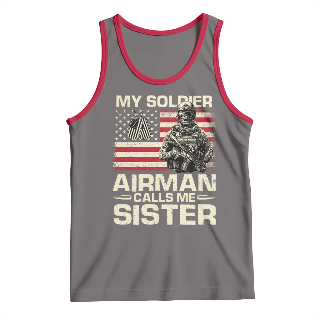 Proud Air Force Sister Tank Top My Soldier Airman Calls Me Sister US Flag - Wonder Print Shop