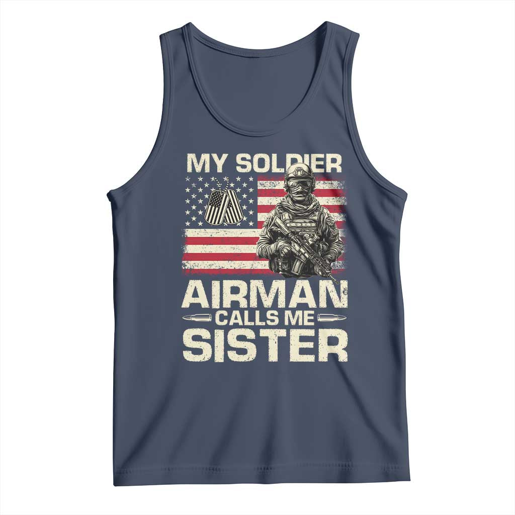 Proud Air Force Sister Tank Top My Soldier Airman Calls Me Sister US Flag - Wonder Print Shop