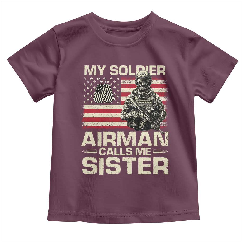 Proud Air Force Sister Toddler T Shirt My Soldier Airman Calls Me Sister US Flag - Wonder Print Shop
