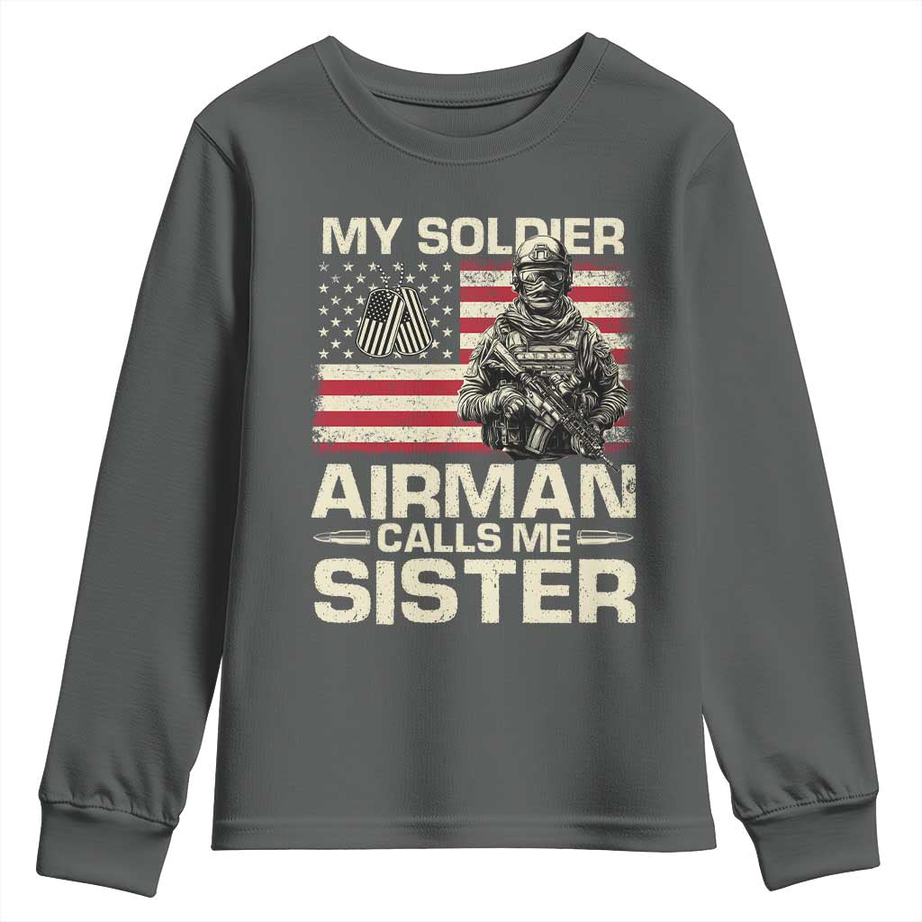 Proud Air Force Sister Youth Sweatshirt My Soldier Airman Calls Me Sister US Flag - Wonder Print Shop