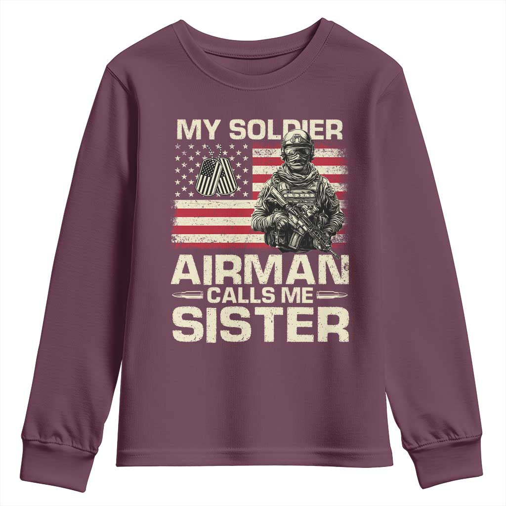 Proud Air Force Sister Youth Sweatshirt My Soldier Airman Calls Me Sister US Flag - Wonder Print Shop