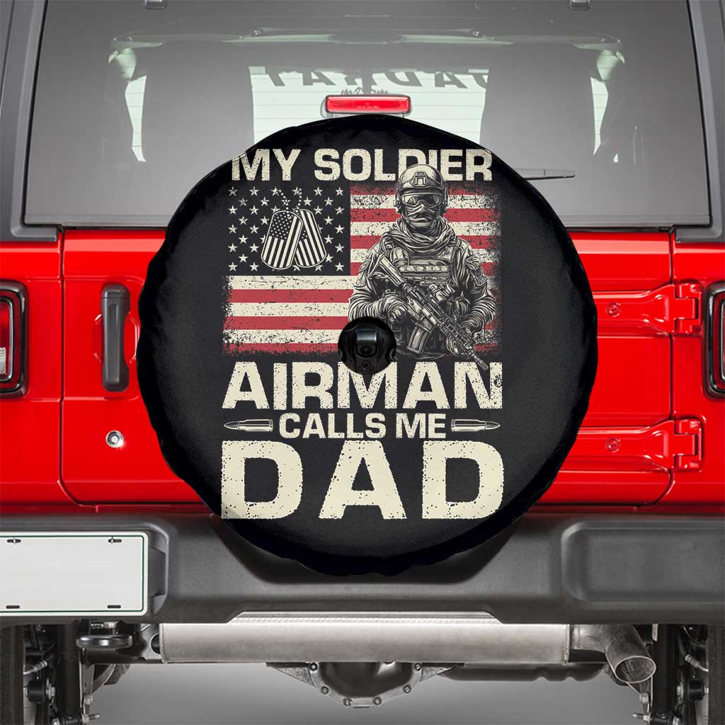 Proud Air Force Dad Spare Tire Cover My Soldier Airman Calls Me Dad US Flag - Wonder Print Shop