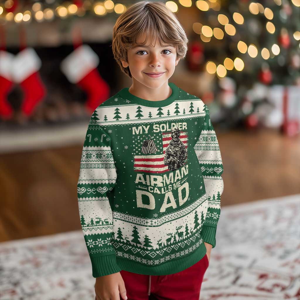 Proud Air Force Dad Ugly Christmas Sweater My Soldier Airman Calls Me Dad US Flag - Wonder Print Shop
