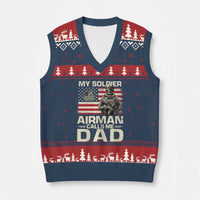 Proud Air Force Dad V-Neck Knit Sweater Vest My Soldier Airman Calls Me Dad US Flag - Wonder Print Shop
