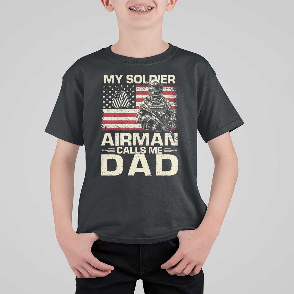 Proud Air Force Dad T Shirt For Kid My Soldier Airman Calls Me Dad US Flag - Wonder Print Shop