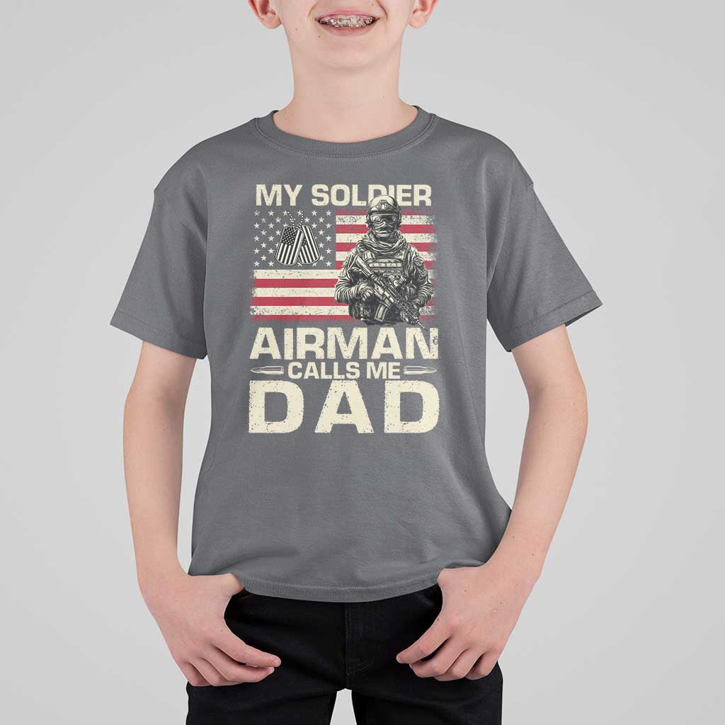 Proud Air Force Dad T Shirt For Kid My Soldier Airman Calls Me Dad US Flag - Wonder Print Shop