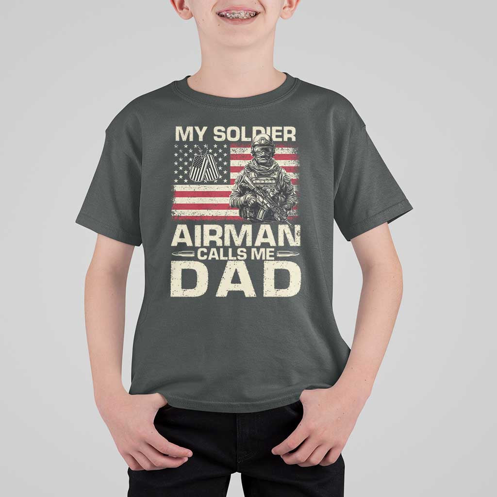 Proud Air Force Dad T Shirt For Kid My Soldier Airman Calls Me Dad US Flag - Wonder Print Shop