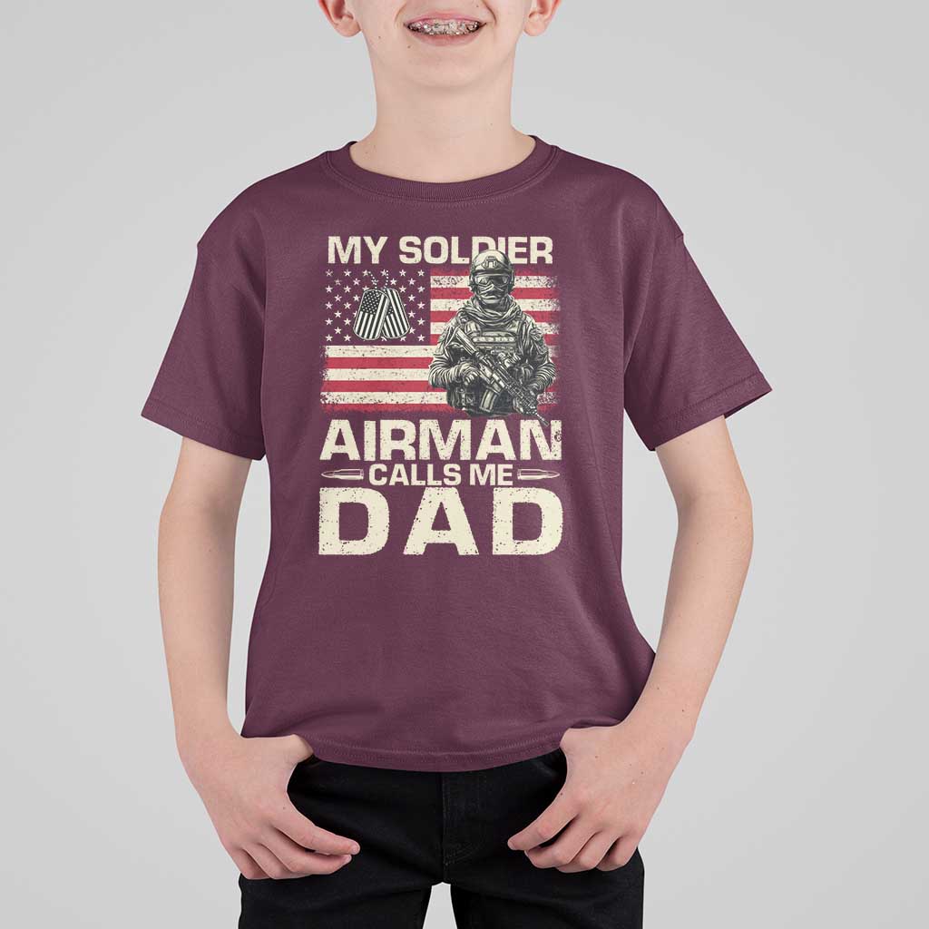 Proud Air Force Dad T Shirt For Kid My Soldier Airman Calls Me Dad US Flag - Wonder Print Shop