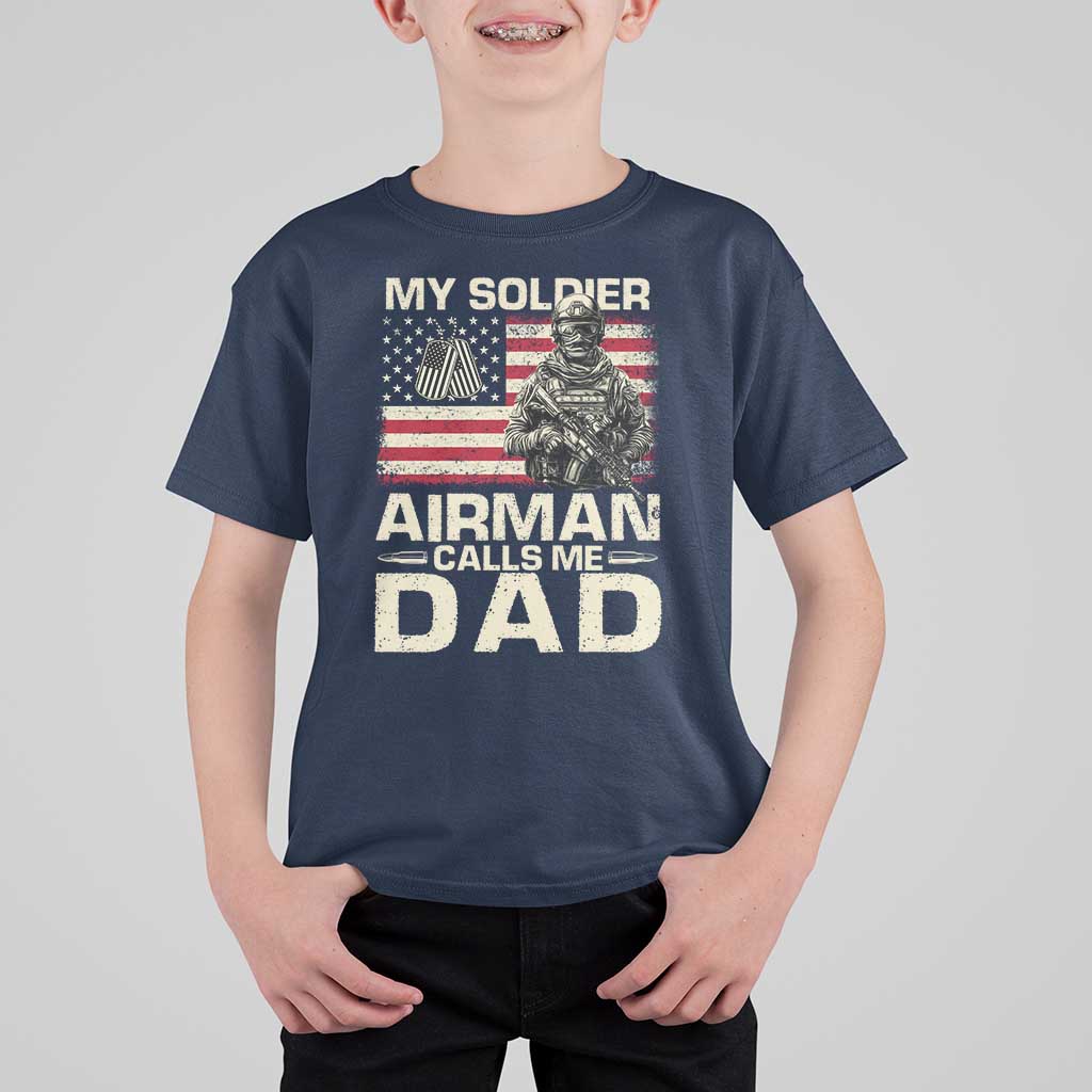 Proud Air Force Dad T Shirt For Kid My Soldier Airman Calls Me Dad US Flag - Wonder Print Shop