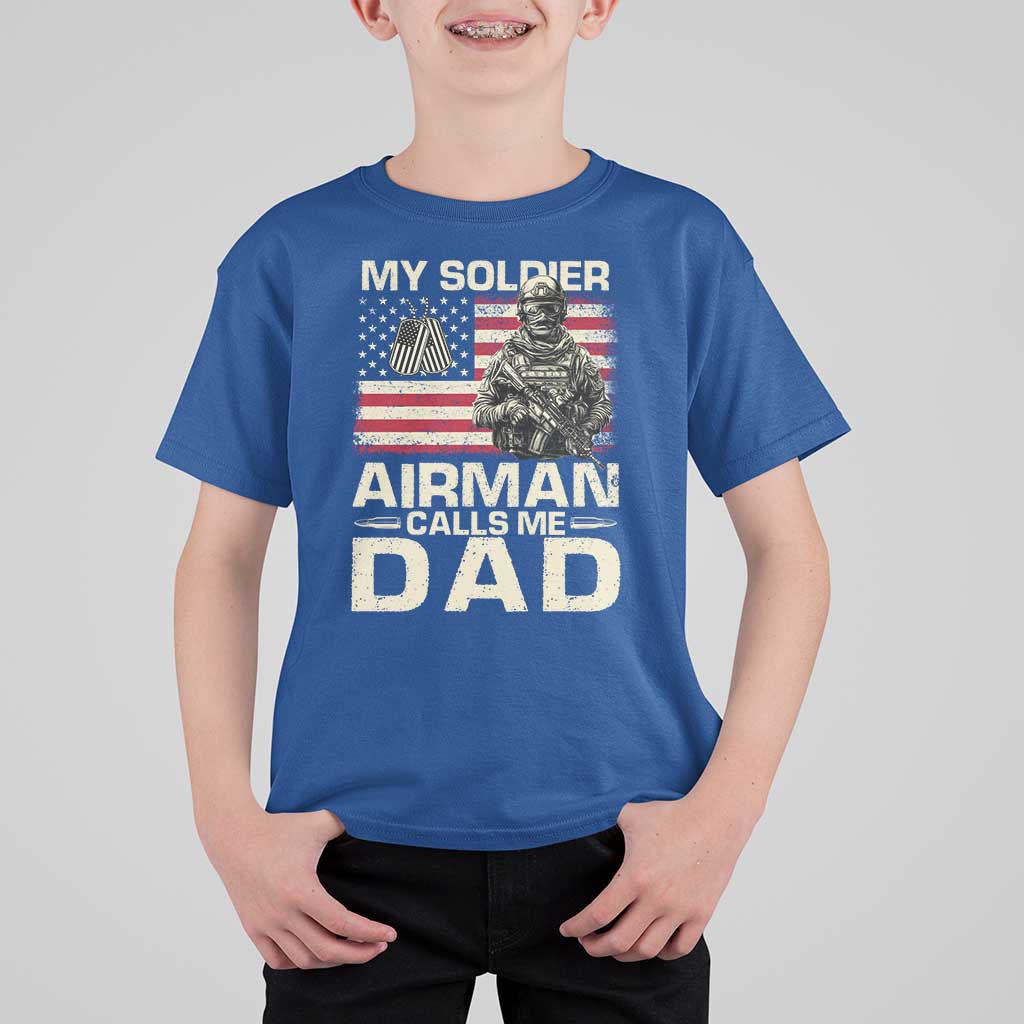 Proud Air Force Dad T Shirt For Kid My Soldier Airman Calls Me Dad US Flag - Wonder Print Shop