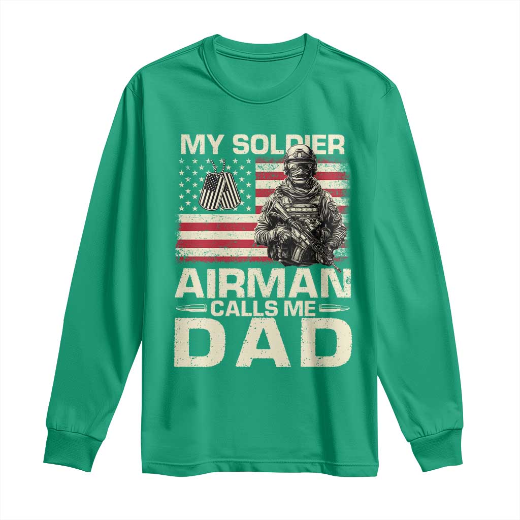 Proud Air Force Dad Long Sleeve Shirt My Soldier Airman Calls Me Dad US Flag - Wonder Print Shop