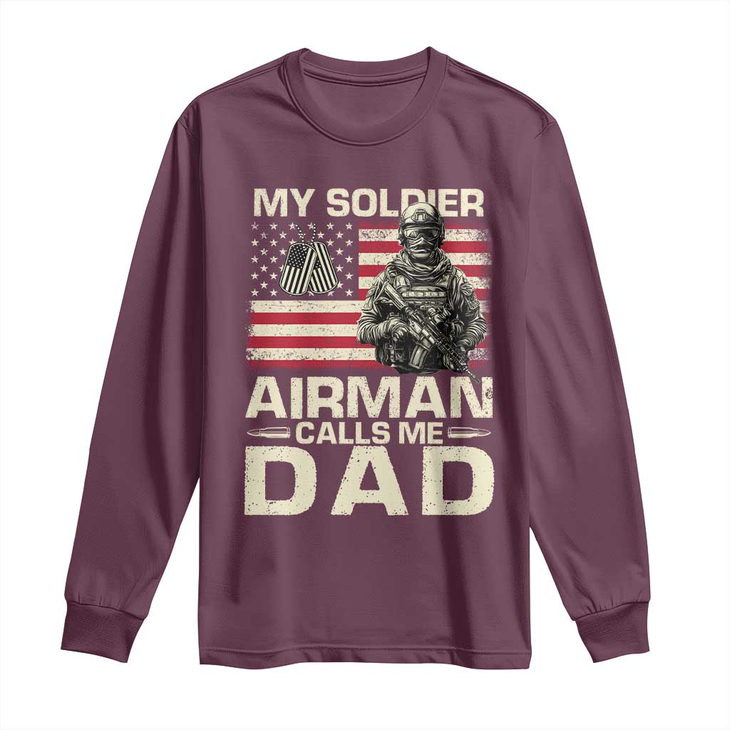 Proud Air Force Dad Long Sleeve Shirt My Soldier Airman Calls Me Dad US Flag - Wonder Print Shop