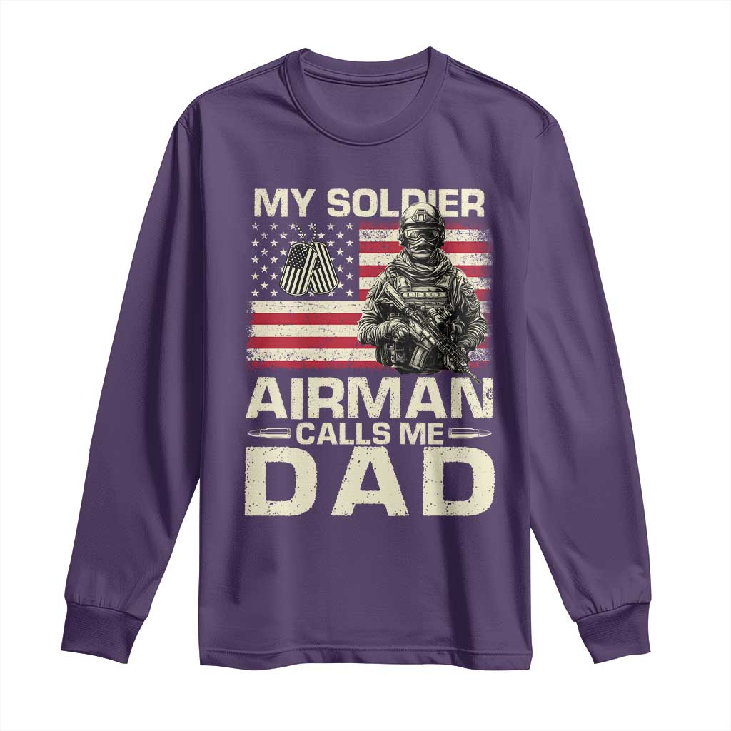 Proud Air Force Dad Long Sleeve Shirt My Soldier Airman Calls Me Dad US Flag - Wonder Print Shop