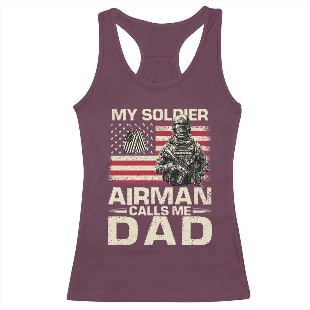 Proud Air Force Dad Racerback Tank Top My Soldier Airman Calls Me Dad US Flag - Wonder Print Shop
