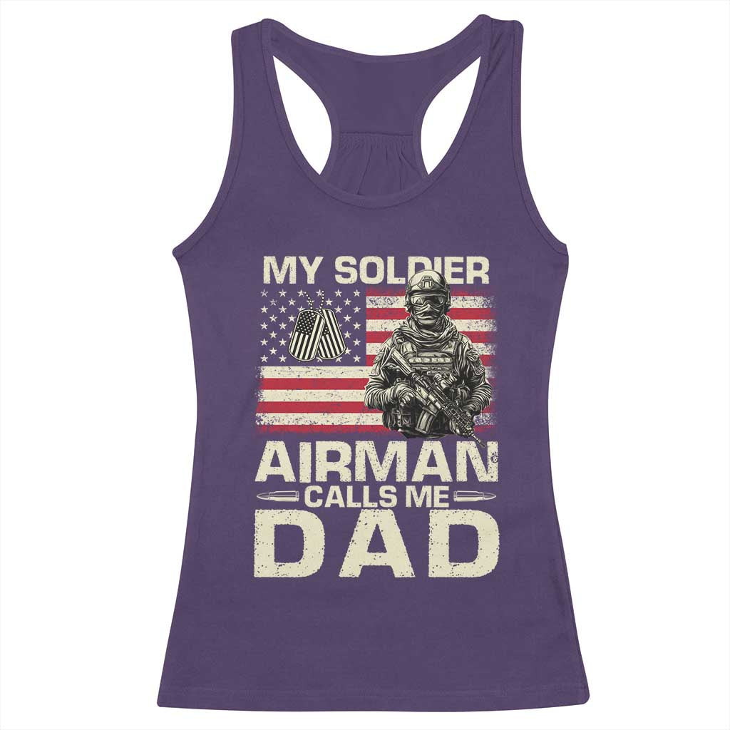 Proud Air Force Dad Racerback Tank Top My Soldier Airman Calls Me Dad US Flag - Wonder Print Shop
