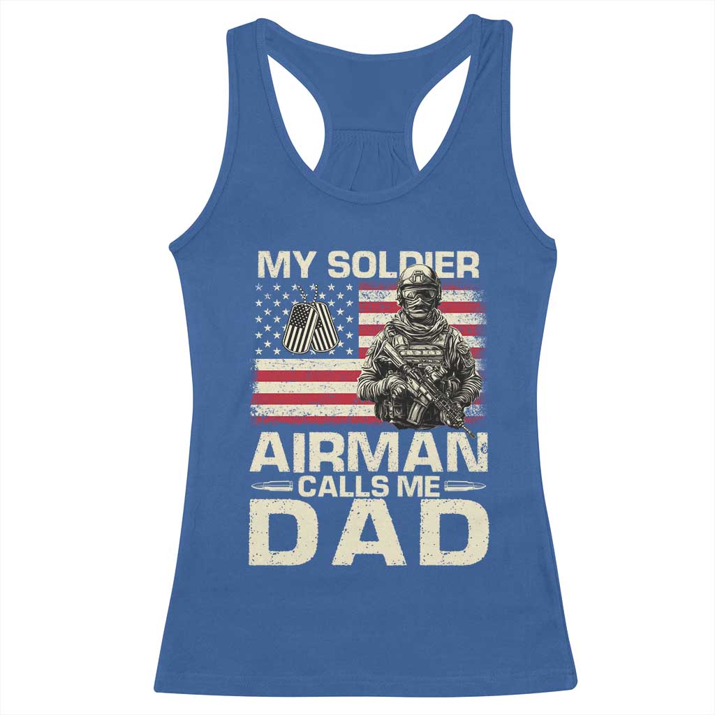 Proud Air Force Dad Racerback Tank Top My Soldier Airman Calls Me Dad US Flag - Wonder Print Shop