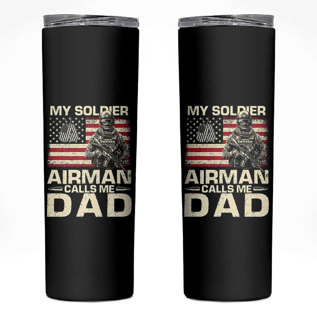 Proud Air Force Dad Skinny Tumbler My Soldier Airman Calls Me Dad US Flag - Wonder Print Shop