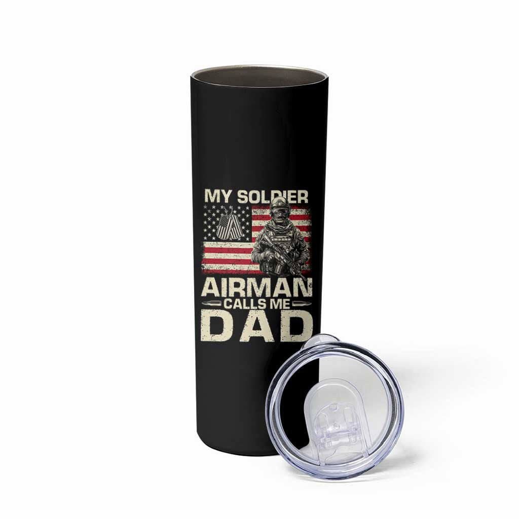 Proud Air Force Dad Skinny Tumbler My Soldier Airman Calls Me Dad US Flag - Wonder Print Shop