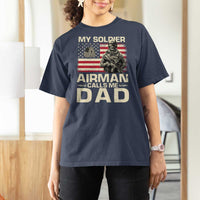 Proud Air Force Dad T Shirt For Women My Soldier Airman Calls Me Dad US Flag - Wonder Print Shop