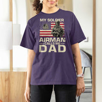 Proud Air Force Dad T Shirt For Women My Soldier Airman Calls Me Dad US Flag - Wonder Print Shop