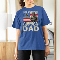 Proud Air Force Dad T Shirt For Women My Soldier Airman Calls Me Dad US Flag - Wonder Print Shop