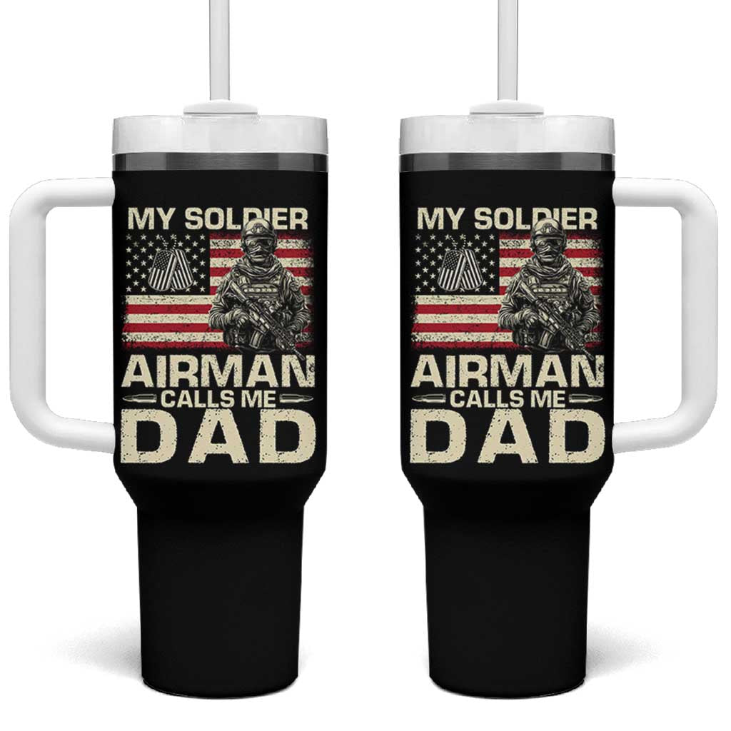 Proud Air Force Dad Tumbler With Handle My Soldier Airman Calls Me Dad US Flag - Wonder Print Shop