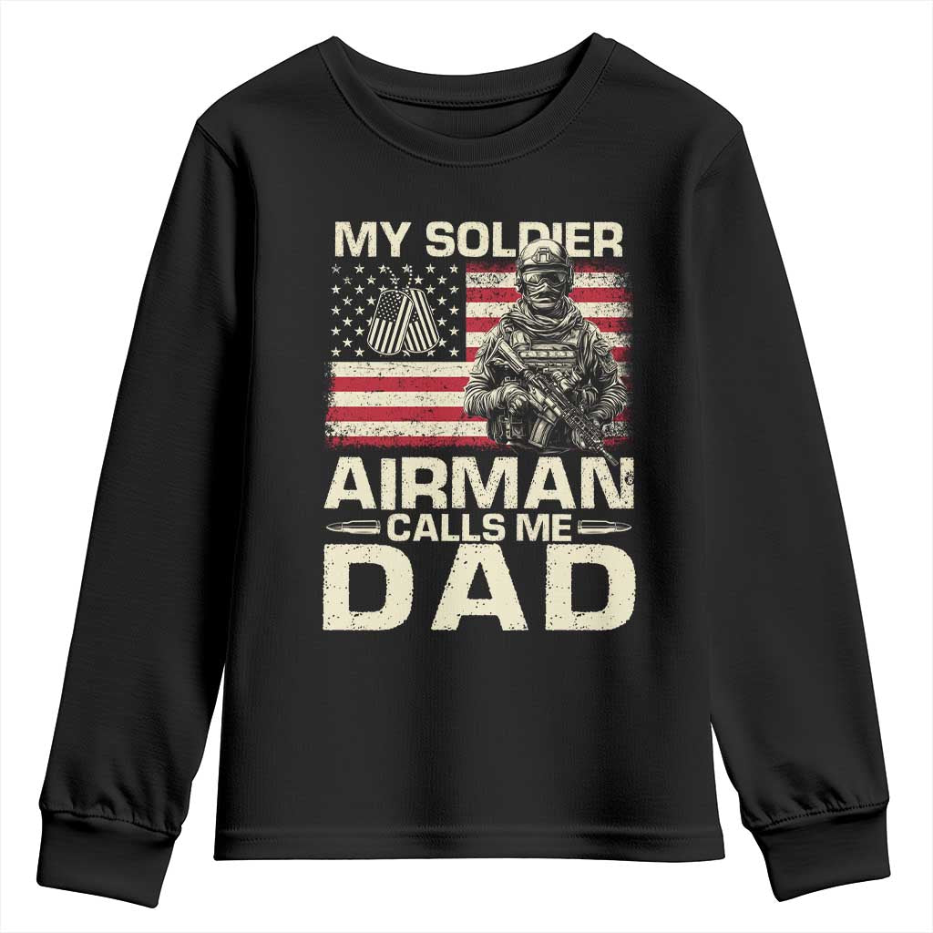 Proud Air Force Dad Youth Sweatshirt My Soldier Airman Calls Me Dad US Flag - Wonder Print Shop