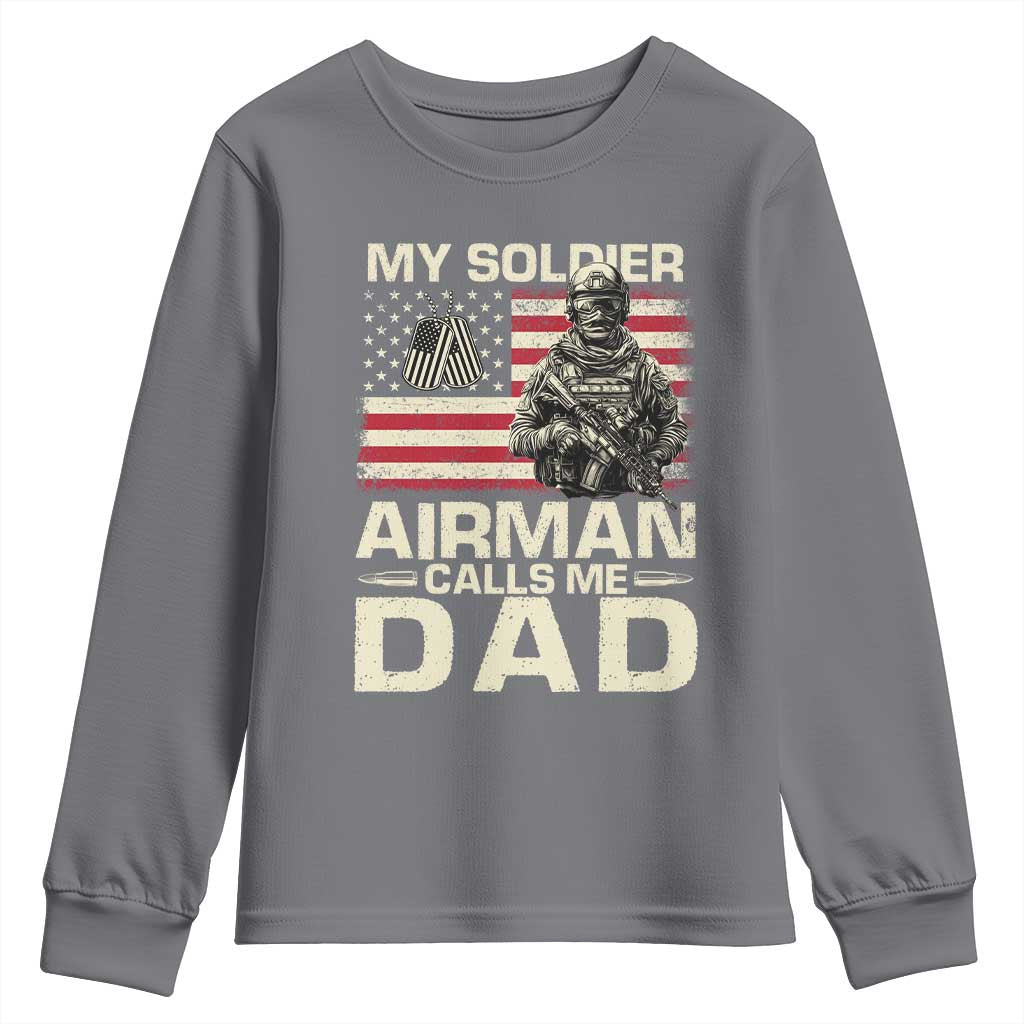 Proud Air Force Dad Youth Sweatshirt My Soldier Airman Calls Me Dad US Flag - Wonder Print Shop