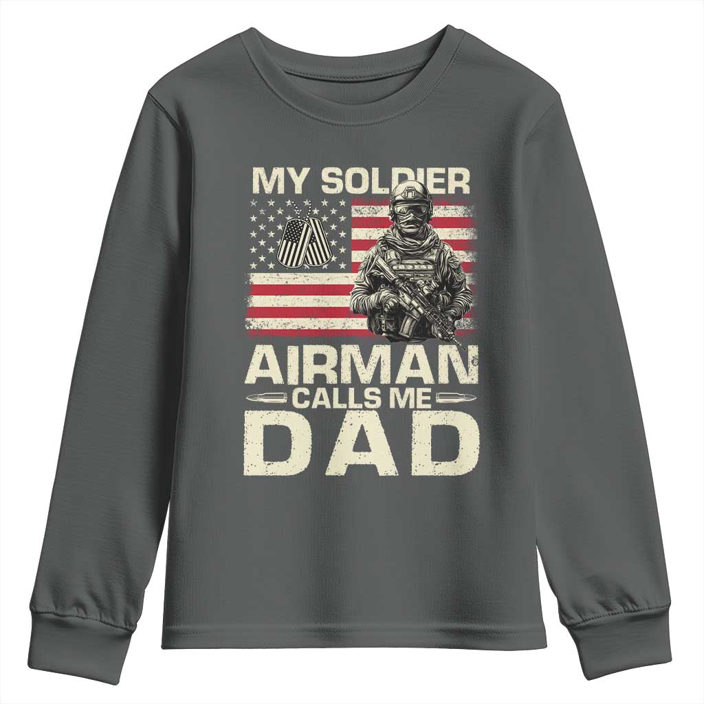 Proud Air Force Dad Youth Sweatshirt My Soldier Airman Calls Me Dad US Flag - Wonder Print Shop