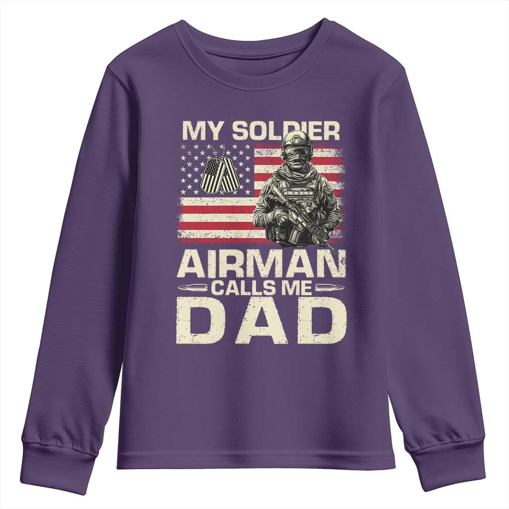 Proud Air Force Dad Youth Sweatshirt My Soldier Airman Calls Me Dad US Flag - Wonder Print Shop
