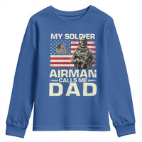 Proud Air Force Dad Youth Sweatshirt My Soldier Airman Calls Me Dad US Flag - Wonder Print Shop