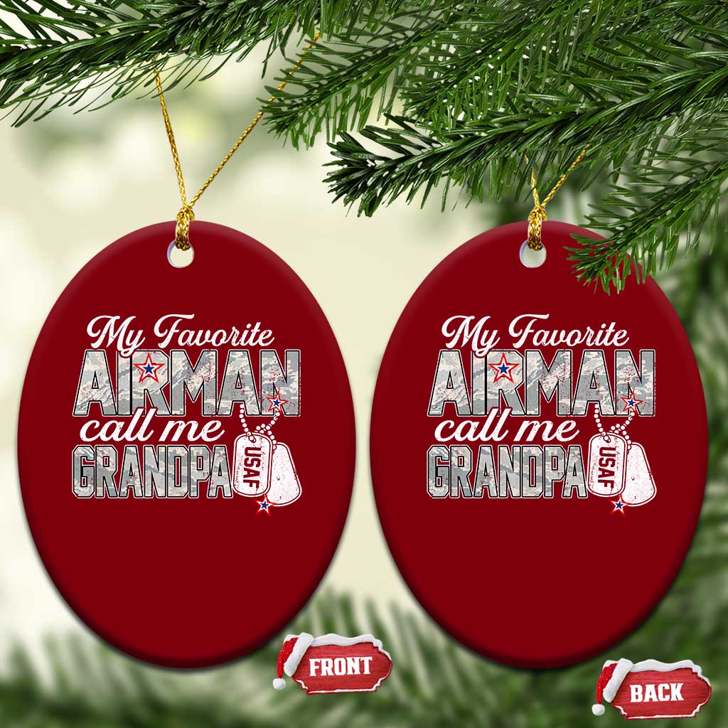 Proud Air Force Family Ceramic Ornament My Favorite Airman Calls Me Grandpa - Wonder Print Shop