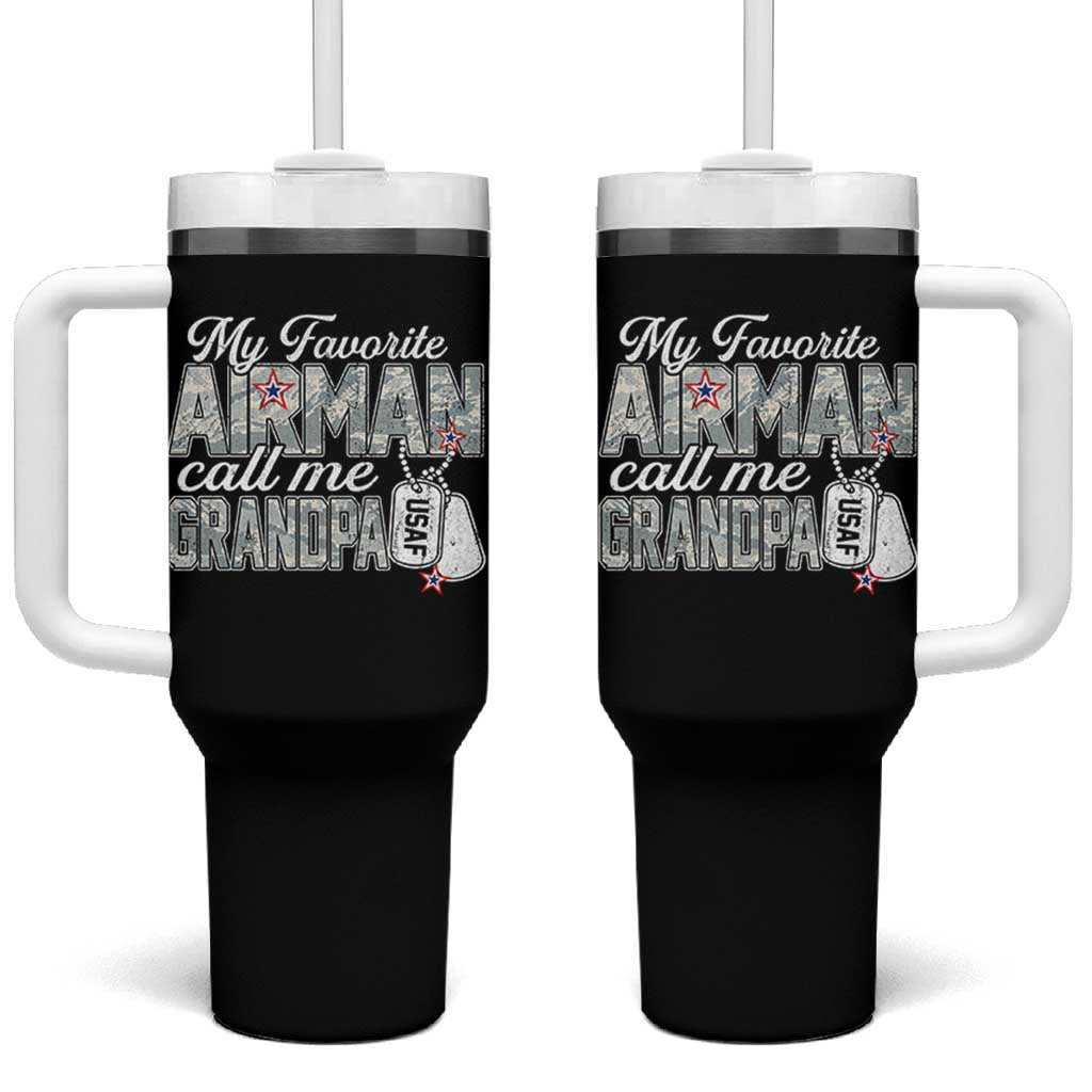 Proud Air Force Family Tumbler With Handle My Favorite Airman Calls Me Grandpa - Wonder Print Shop