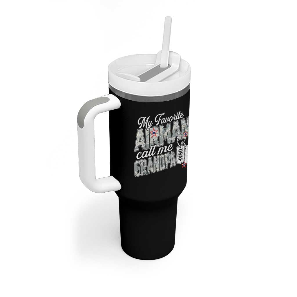 Proud Air Force Family Tumbler With Handle My Favorite Airman Calls Me Grandpa - Wonder Print Shop