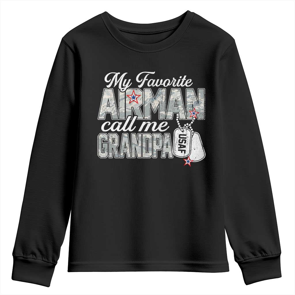 Proud Air Force Family Youth Sweatshirt My Favorite Airman Calls Me Grandpa - Wonder Print Shop