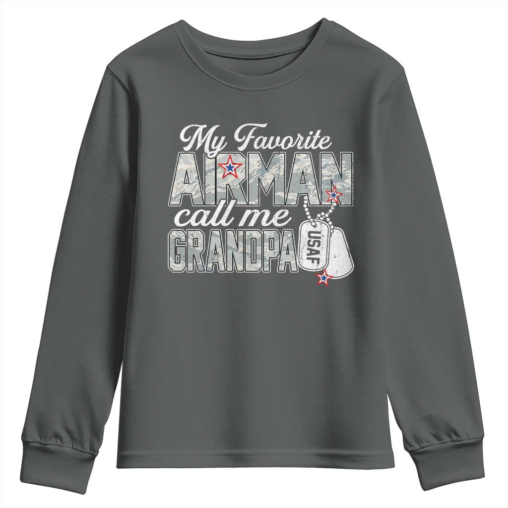 Proud Air Force Family Youth Sweatshirt My Favorite Airman Calls Me Grandpa - Wonder Print Shop