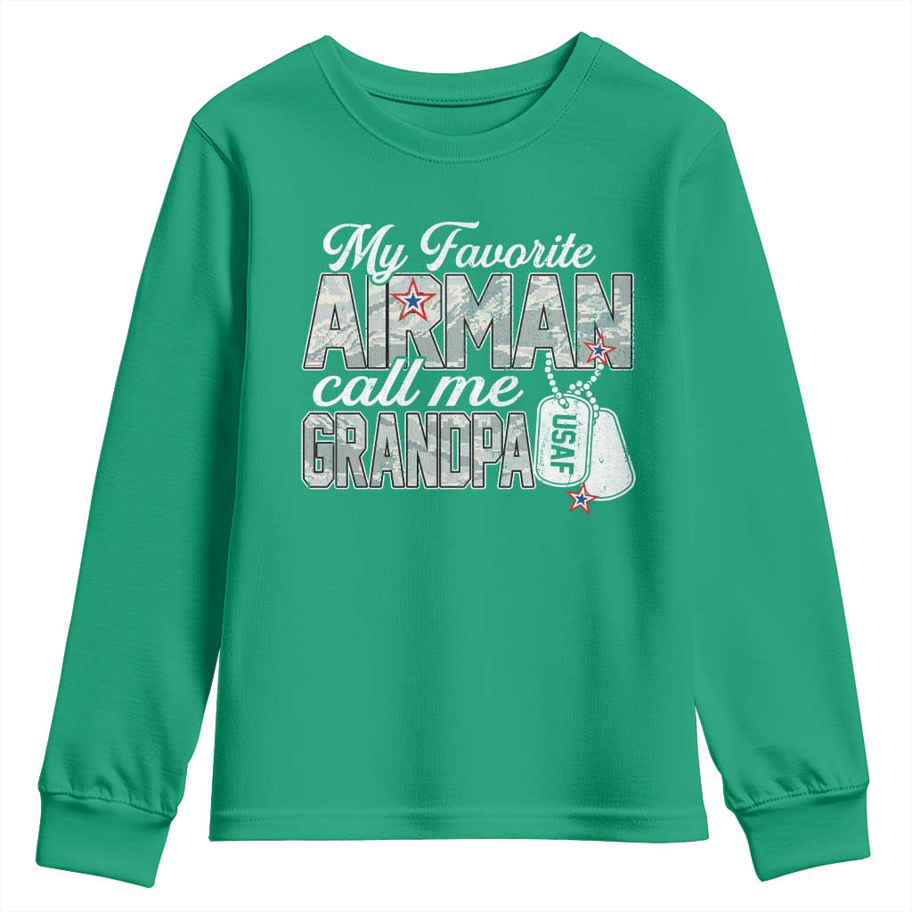 Proud Air Force Family Youth Sweatshirt My Favorite Airman Calls Me Grandpa - Wonder Print Shop