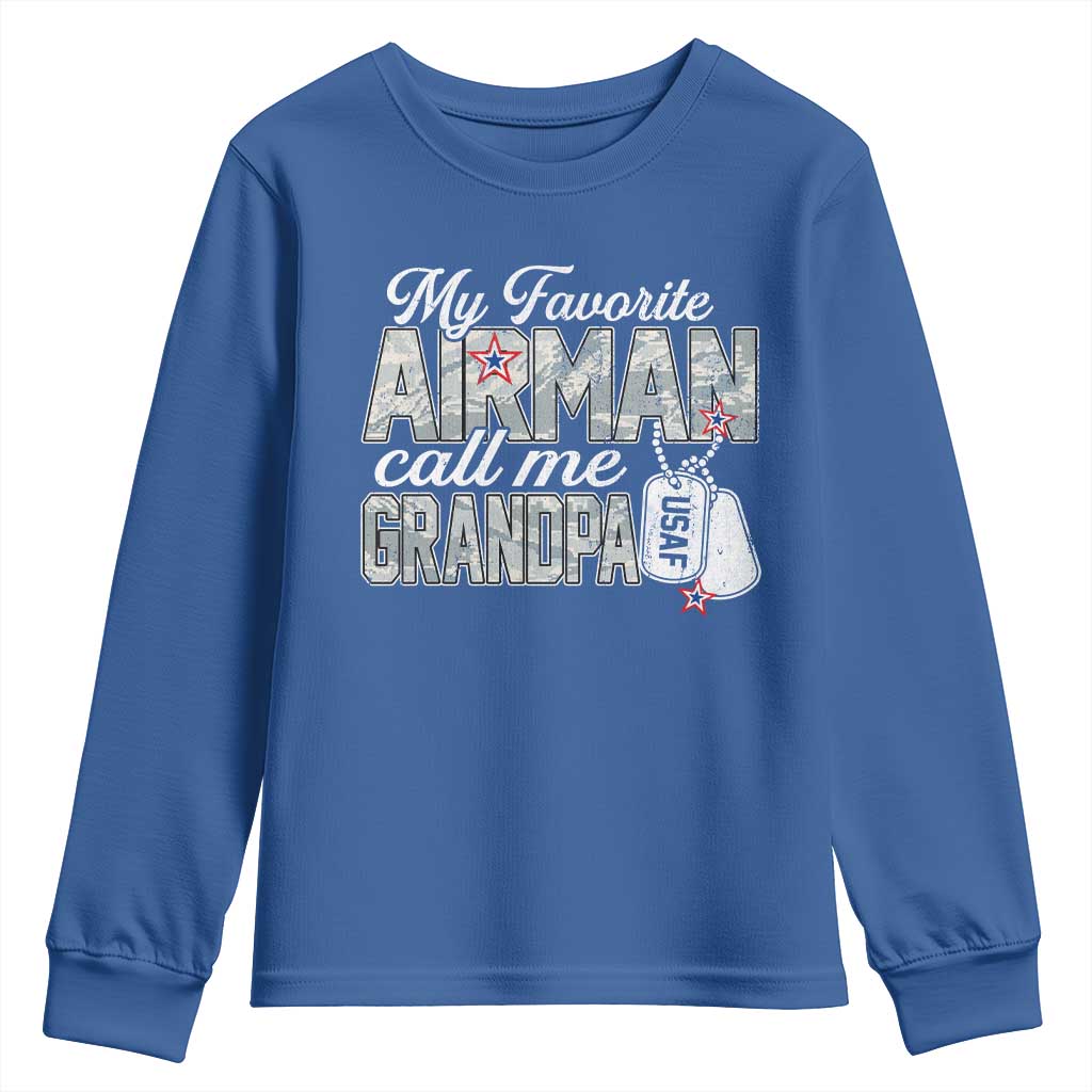 Proud Air Force Family Youth Sweatshirt My Favorite Airman Calls Me Grandpa - Wonder Print Shop